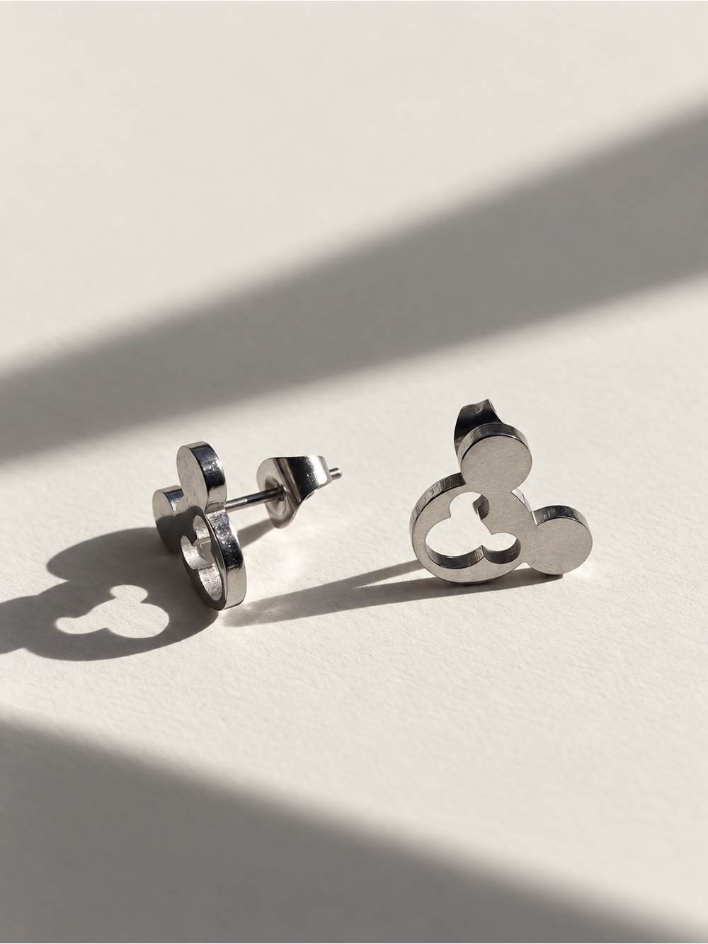Kids Stainless Steel Mouse Silhouette Stud Earrings - Silver Hypoallergenic